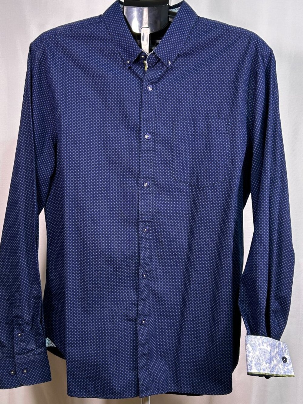 Denim & Flower by Ricky Singh Men’s Blue Floral Print Dress Shirt XL Slim Fit